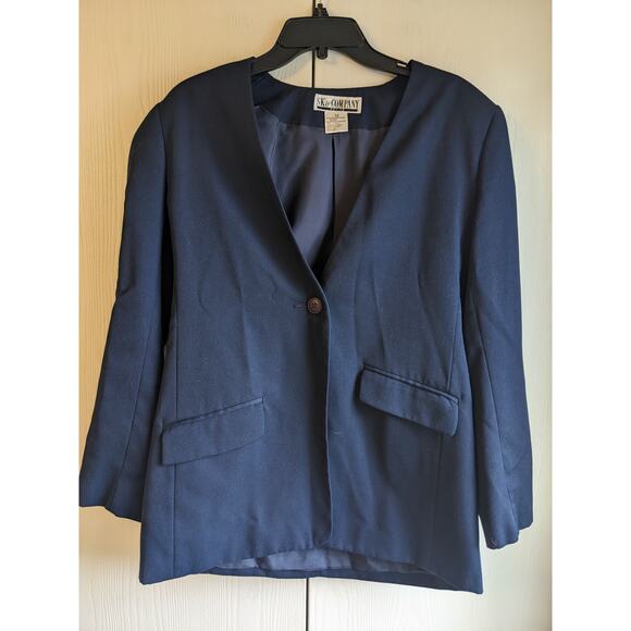 SK & Company Women's Navy Blue Single-Button Blaze & Pant Set Size 12P - Picture 2 of 9